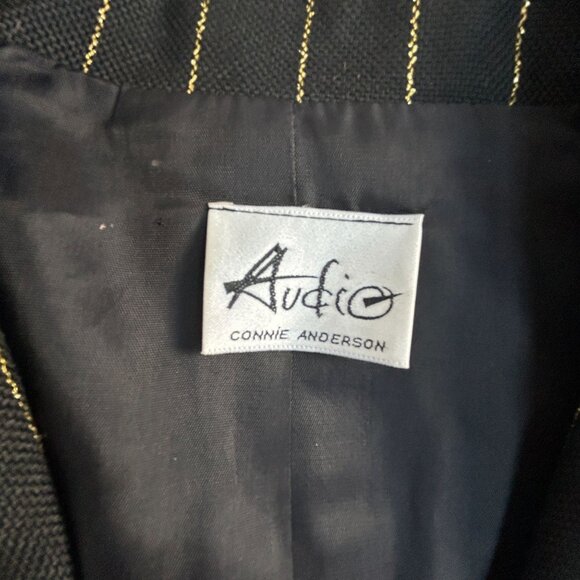 Audio Connie Anderson Womens Pinstripe Double-Breasted Blazer Jacket Black Gold - Picture 3 of 7